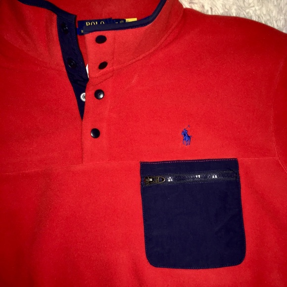 Ralph Lauren Polo Red/Navy Polo Fleece Mock Pullover Snap Up Collar LG&XL - Picture 8 of 12